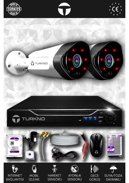2 Kameralı Galia 2 Dış Kamera Set 320 GB HDD Full Hd Gece Görüşlü Güvenlik Kamerası Sistemi