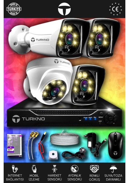4 Kameralı Karie 1 Iç Kamera Set Hdd'siz Full Hd Renkli Gece Görüşlü Güvenlik Kamerası Sistemi