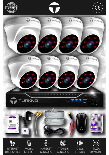 8 Kameralı Domia 8 Iç Kamera Set 320 GB HDD Full Hd Gece Görüşlü Güvenlik Kamerası Sistemi