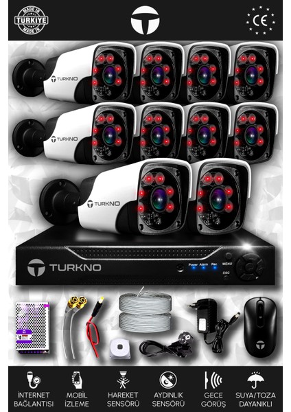 10 Kameralı Pania 10 Dış Kamera Set Hdd'siz Full Hd Gece Görüşlü Güvenlik Kamerası Sistemi