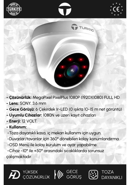 6 Kameralı Karia 3 Iç Kamera Set 250 GB HDD Full Hd Gece Görüşlü Güvenlik Kamerası Sistemi modelleri