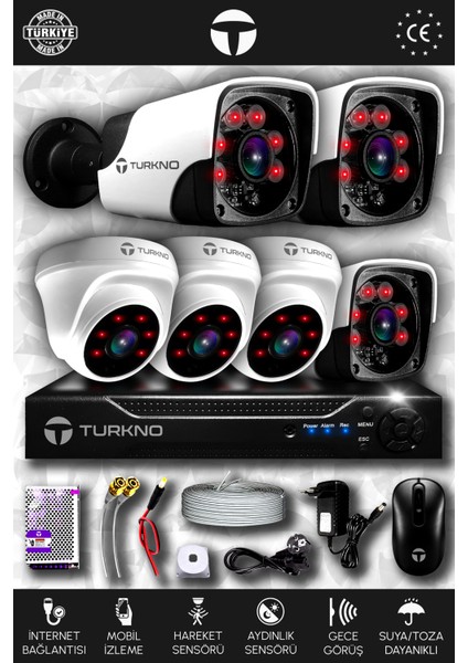 6 Kameralı Pania 3 Iç Kamera Set Hdd'siz Full Hd Gece Görüşlü Güvenlik Kamerası Sistemi