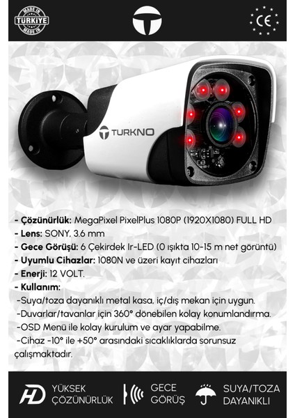 8 Kameralı Pania 2 Iç Kamera Set 2 Tb HDD Full Hd Gece Görüşlü Güvenlik Kamerası Sistemi