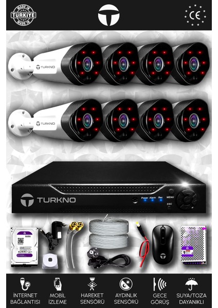 8 Kameralı Galia 8 Dış Kamera Set 100 GB HDD Full Hd Gece Görüşlü Güvenlik Kamerası Sistemi