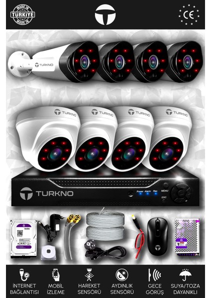 8 Kameralı Galia 4 Iç Kamera Set 320 GB HDD Full Hd Gece Görüşlü Güvenlik Kamerası Sistemi