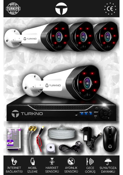 4 Kameralı Galia 4 Dış Kamera Set Hdd'siz Full Hd Gece Görüşlü Güvenlik Kamerası Sistemi