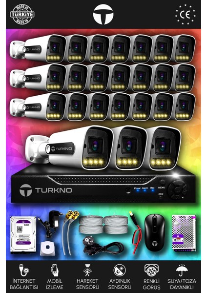 24 Kameralı Navie 24 Dış Kamera Set 100 GB HDD Full Hd Renkli Gece Görüşlü Güvenlik Kamerası Sistemi