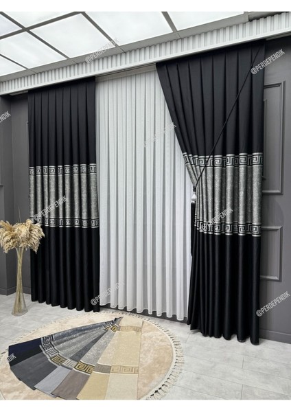 Siyah Versace Desenli Pano Fon, Desenli Fon Perde,desenli Blackout Perde,pileli Blackout Perde