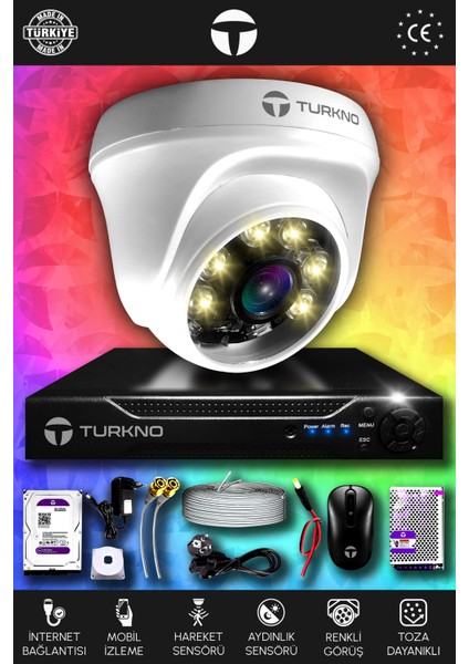 1 Kameralı Domie 1 Iç Kamera Set 320 GB HDD Full Hd Renkli Gece Görüşlü Güvenlik Kamerası Sistemi