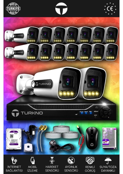 16 Kameralı Navie 16 Dış Kamera Set 500 GB HDD Full Hd Renkli Gece Görüşlü Güvenlik Kamerası Sistemi