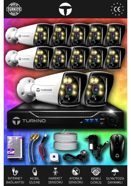 12 Kameralı Karie 12 Dış Kamera Set Hdd'siz Full Hd Renkli Gece Görüşlü Güvenlik Kamerası Sistemi