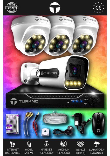 4 Kameralı Navie 3 Iç Kamera Set Hdd'siz Full Hd Renkli Gece Görüşlü Güvenlik Kamerası Sistemi