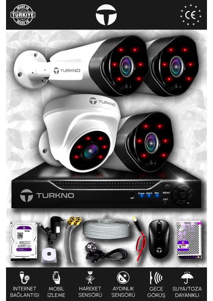 4 Kameralı Galia 1 Iç Kamera Set 100 GB HDD Full Hd Gece Görüşlü Güvenlik Kamerası Sistemi