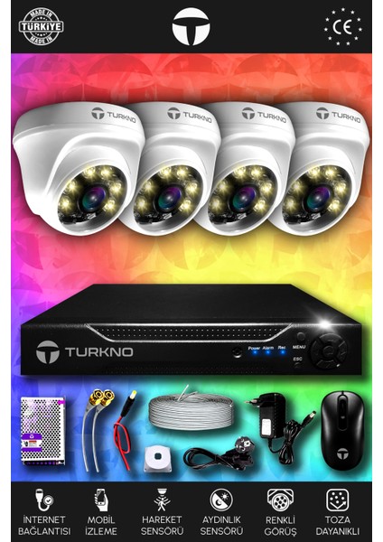 4 Kameralı Domie 4 Iç Kamera Set Hdd'siz Full Hd Renkli Gece Görüşlü Güvenlik Kamerası Sistemi