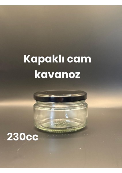 Cam Kavanoz 230 cc Siyah Kapaklı Magnolia Bal Reçel Tatlı Kavanozu 1 Adet / Tek Ebat