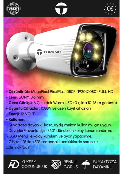 3 Kameralı Karie 3 Dış Kamera Set 2 Tb HDD Full Hd Renkli Gece Görüşlü Güvenlik Kamerası Sistemi