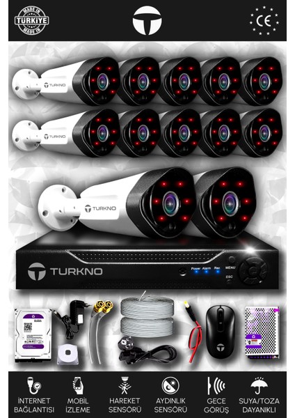 12 Kameralı Galia 12 Dış Kamera Set 320 GB HDD Full Hd Gece Görüşlü Güvenlik Kamerası Sistemi