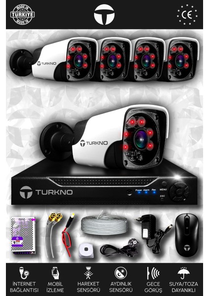 5 Kameralı Pania 5 Dış Kamera Set Hdd'siz Full Hd Gece Görüşlü Güvenlik Kamerası Sistemi