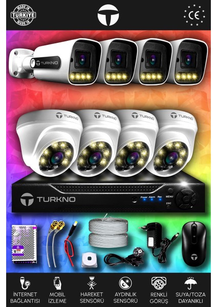 8 Kameralı Navie 4 Iç Kamera Set Hdd'siz Full Hd Renkli Gece Görüşlü Güvenlik Kamerası Sistemi
