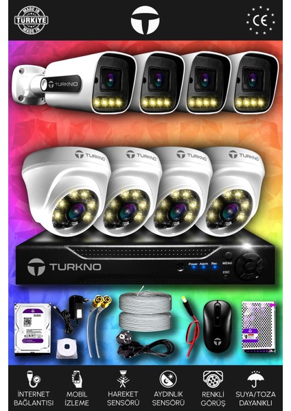 8 Kameralı Navie 4 Iç Kamera Set 100 GB HDD Full Hd Renkli Gece Görüşlü Güvenlik Kamerası Sistemi