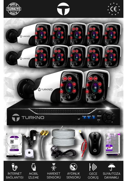 12 Kameralı Pania 12 Dış Kamera Set 250 GB HDD Full Hd Gece Görüşlü Güvenlik Kamerası Sistemi