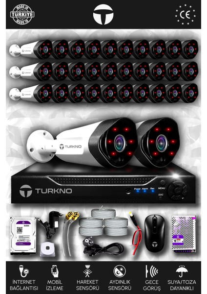 32 Kameralı Galia 32 Dış Kamera Set 100 GB HDD Full Hd Gece Görüşlü Güvenlik Kamerası Sistemi