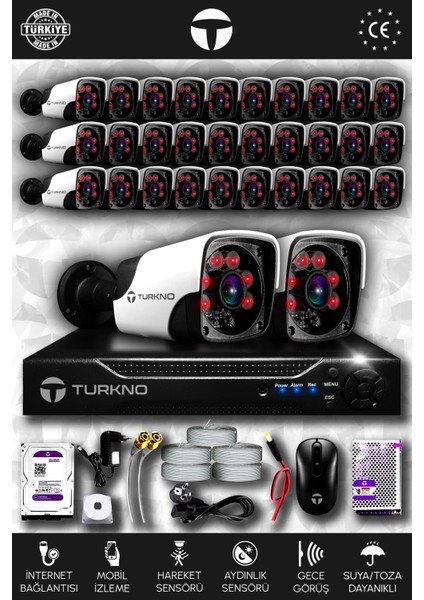 32 Kameralı Pania 32 Dış Kamera Set 250 GB HDD Full Hd Gece Görüşlü Güvenlik Kamerası Sistemi