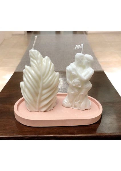 Tabakta Doğal Soya Wax Vegan Mercan 3D Yaprak Tasarım Mum ve Sevgilim Temalı Vegan Mum