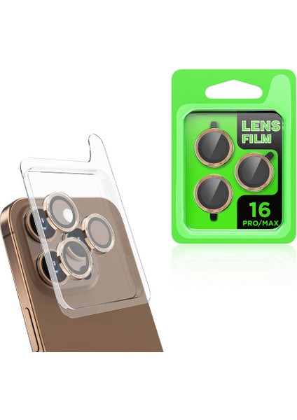Apple iPhone 16 Pro Uyumlu CL07 Tekli Kamera Lens Koruyucu Gold + Ekran Koruyucu