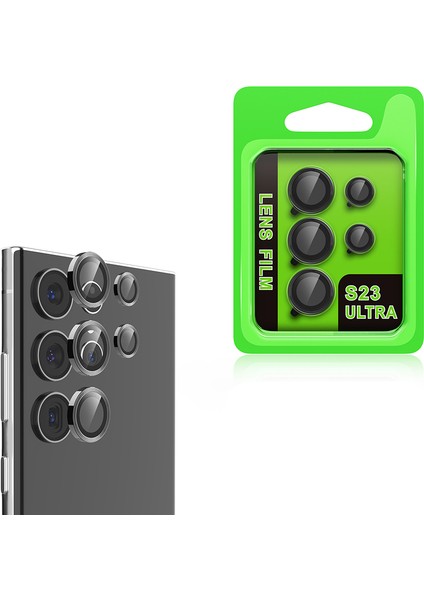 Samsung Galaxy S23 Ultra Uyumlu CL07 Tekli Kamera Lens Koruyucu Siyah + Ekran Koruyucu