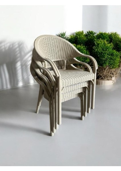 4 Adet Bambu Rattan Kollu Sandalye Koltuk 4'lü Set