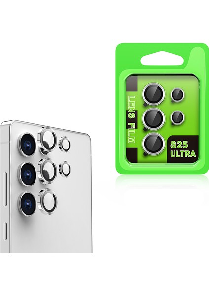 Samsung Galaxy S25 Ultra Uyumlu CL07 Tekli Kamera Lens Koruyucu Gümüş + Ekran Koruyucu