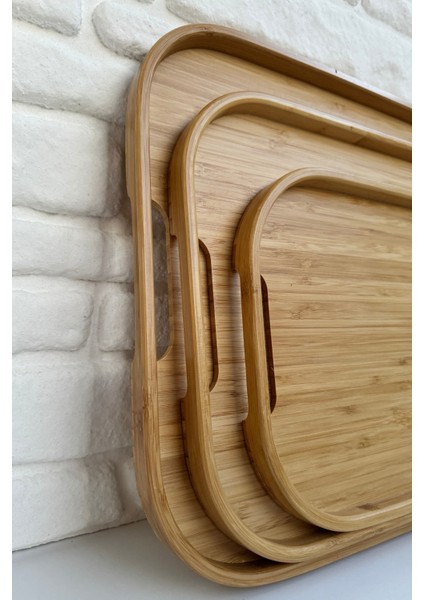 3'lü Dikdörtgen Şık Ince Bambu Tepsi Sunum Çay Kahvaltılık ve Sunum Tepsi Seti fiyatları