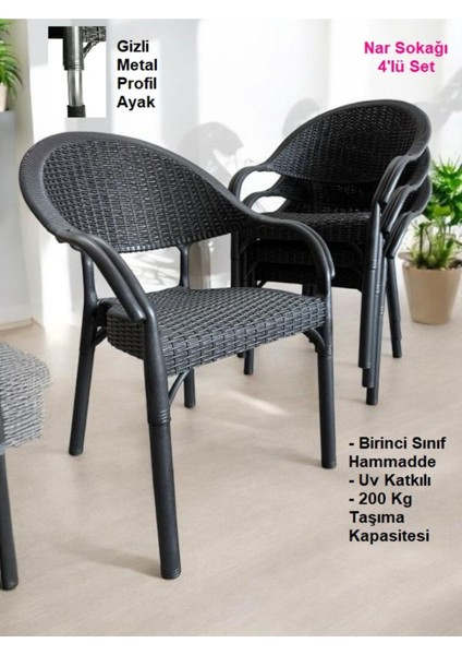 4 Adet Bambu Rattan Kollu Sandalye Koltuk 4'lü Set