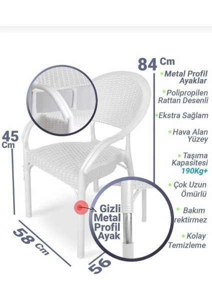 4 Adet Bambu Rattan Kollu Sandalye Koltuk 4'lü Set
