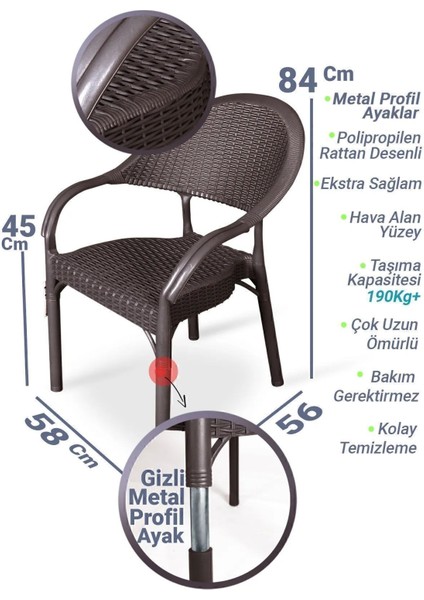 4 Adet Bambu Rattan Kollu Sandalye Koltuk 4'lü Set
