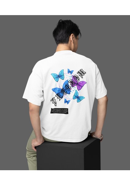 Freedom Vibes Kelebek Baskılı Oversize Erkek Tişört