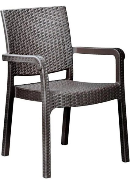 Rattan Efektli Camlı Masa Takımı 6 Kişilik Kahverengi Y572