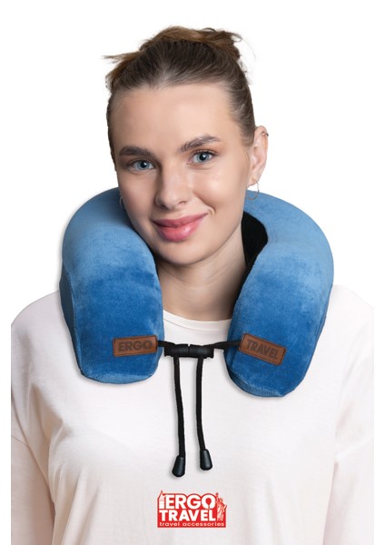 Lux Ortopedik Seyahat Yastığı Visco Boyun Destekli Seyahat Yastığı - Mavi| Ergo Travel