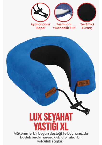 Lux Ortopedik Seyahat Yastığı Visco Boyun Destekli Seyahat Yastığı - Mavi| Ergo Travel fiyatları