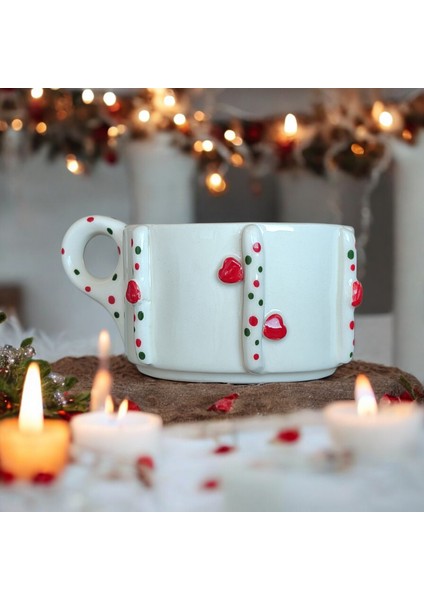 Mshandmade El Yapımı Seramik Çay Kahve Kupası Duble Türk Kahvesi Fincanı Kupa, Kalpli Mug