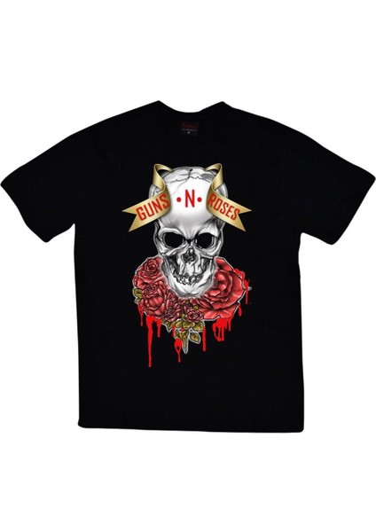 Guns N Roses Baskılı Unisex %100 Pamuk Siyah T-Shirt