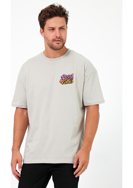 Good Vibes Baskılı Oversize Tişört