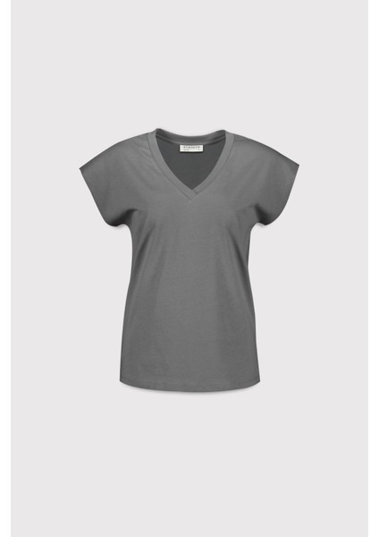 V Yaka Düşük Omuz T-Shirt