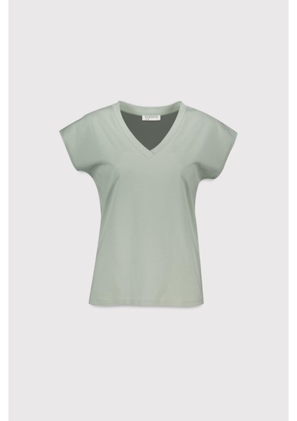 V Yaka Düşük Omuz T-Shirt