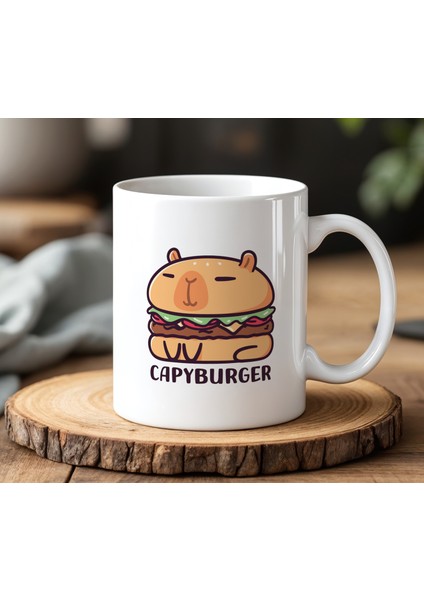 BB Desing Kapibara Burger Tasarımlı Beyaz Seramik Baskılı Kupa Bardak 330 ml