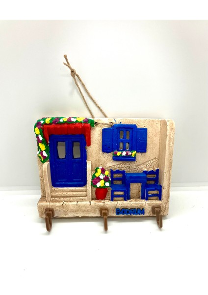 Bodrum Taş Anahtar Kapı Duvar Askılık Sandalyeli Anahtarlık 16 x 11 cm
