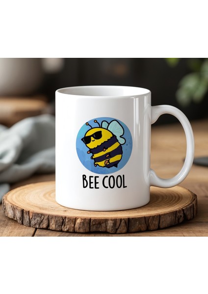 BB Desing Bee Cool Tasarımlı Beyaz Seramik Baskılı Kupa Bardak 330 ml