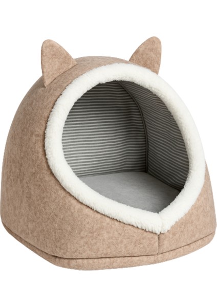 Kedi Evi Köpek Evi Evcil Hayvan Yatağı 40X35X34 cm Katlanabilir Keçe Yuva Krem