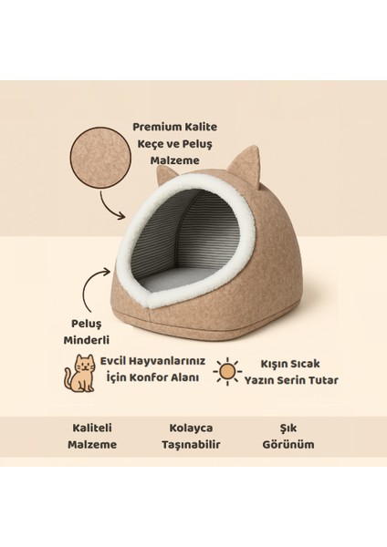 Kedi Evi Köpek Evi Evcil Hayvan Yatağı 40X35X34 cm Katlanabilir Keçe Yuva Krem fiyatları
